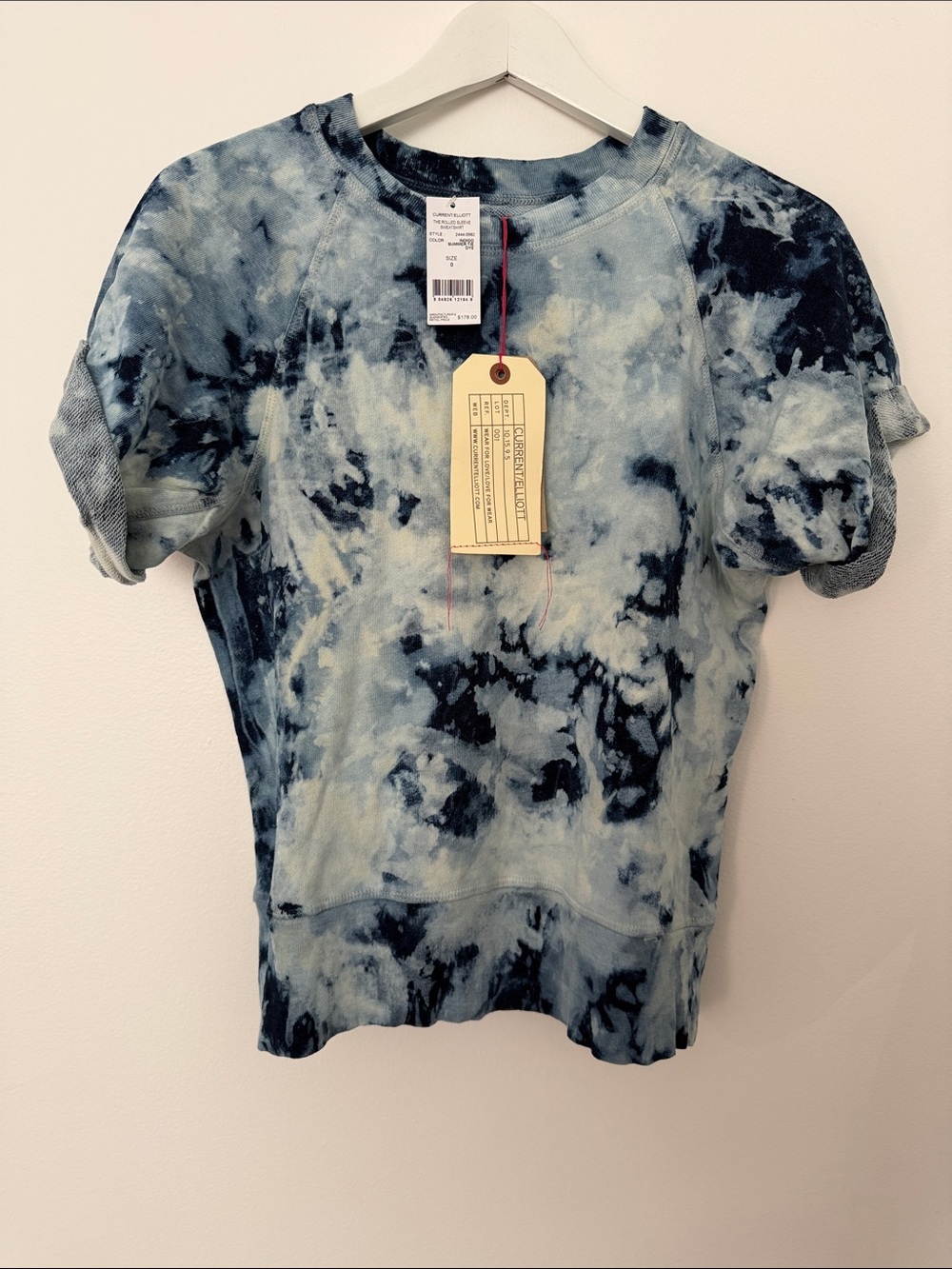 Current/Elliott Blue and White Tie-Dye Short Sleeve Sweatshirt